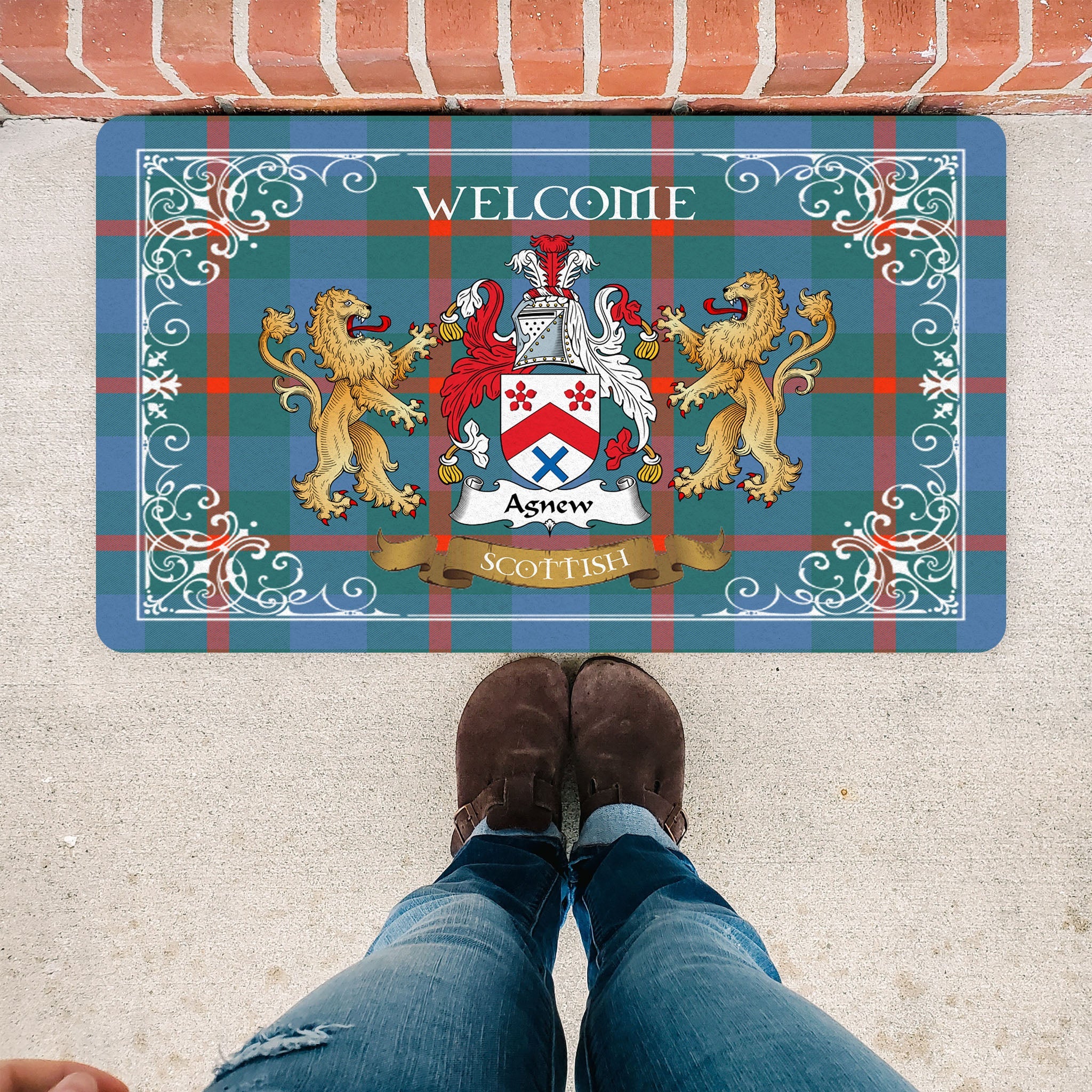 Scotstee Shop Tartan Door Mat The Family Agnew Ancient Scottish Plaid Doormat, Welcome Mat, Christmas Door Mat