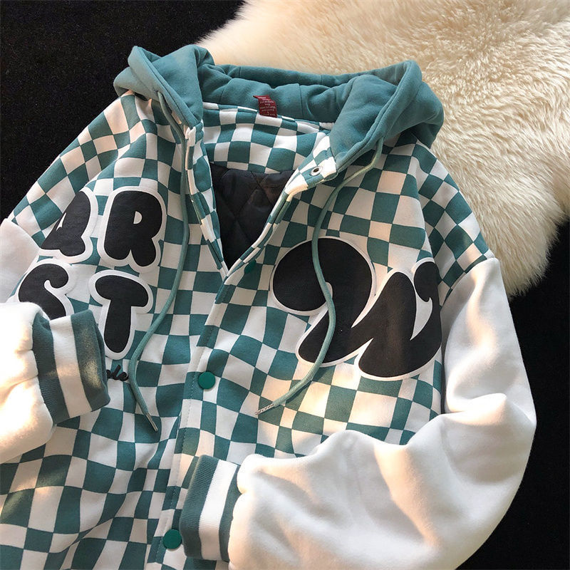 American velvet plaid hooded jacket loose oversized hoodie women’s 2022 Y2K new Korean version street trend couple sweatshirt alx