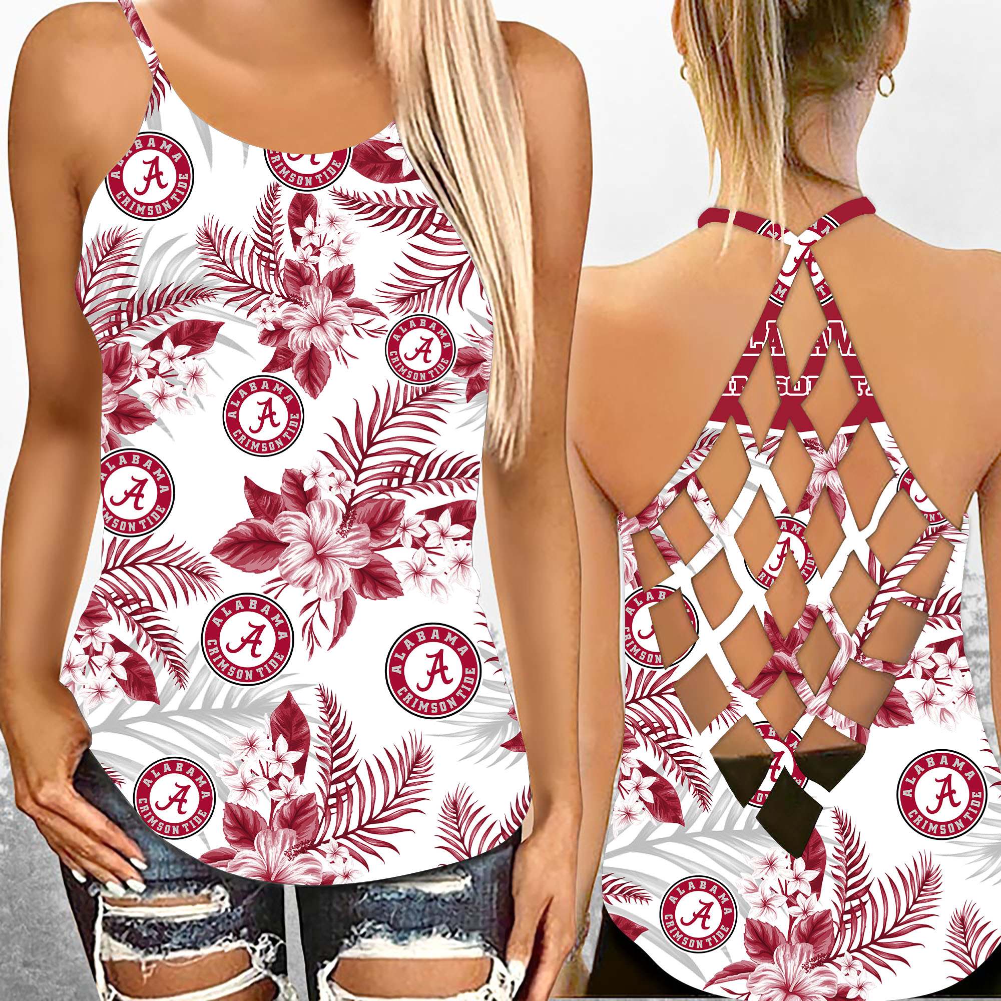 Alabama Crimson Tide NCAA1-Criss Cross Tanktop Hawaii Style Ds1