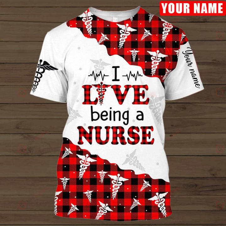 Personalized I Love Being A Nurse Red Caro Pattern 3D Shirt, Amazing Gifts Idea For Nurse