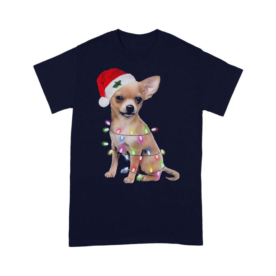 Santa Chihuahua Merry Christmas Light – Standard T-Shirt Christmas Gift Ideas