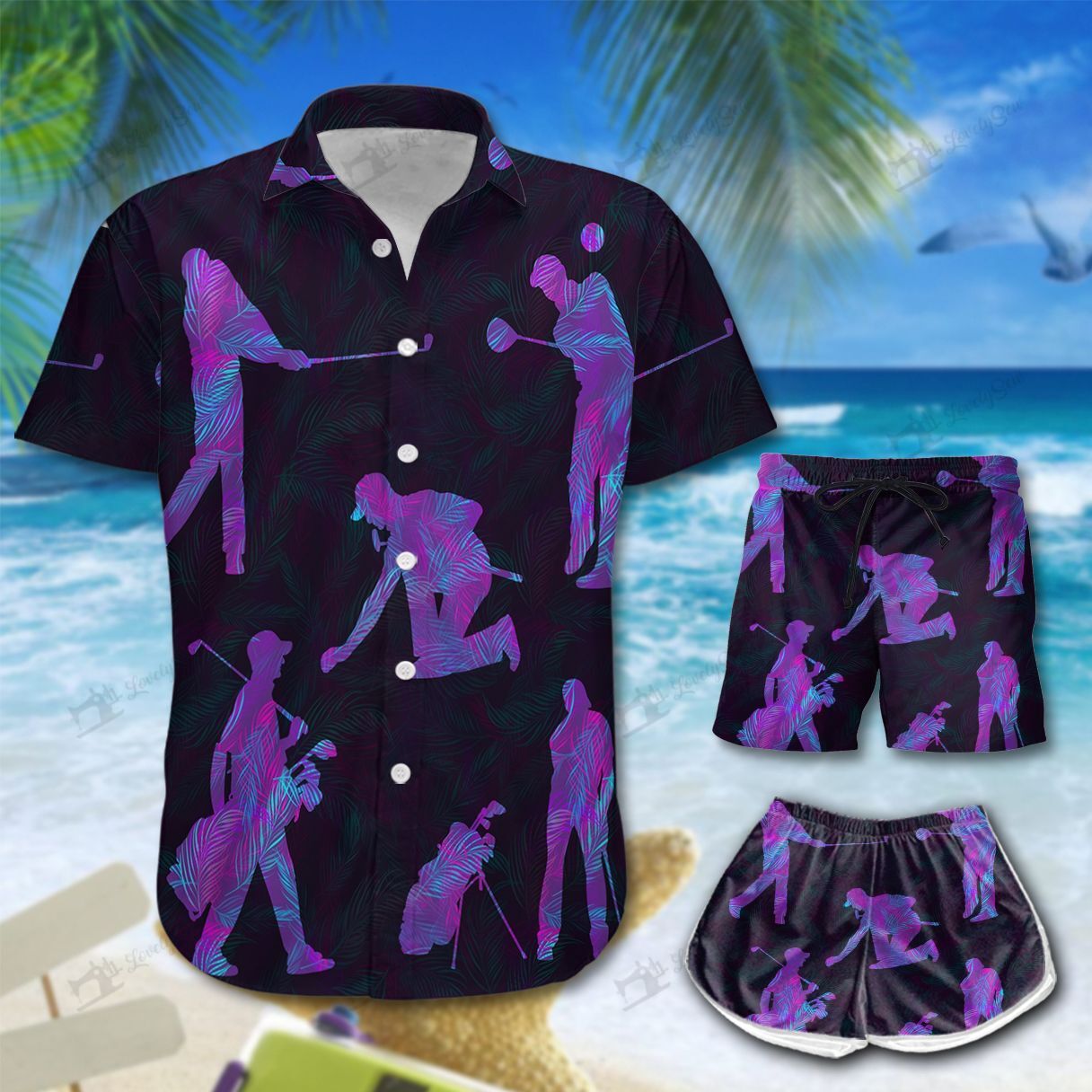 Golfer Male Neon Hawaiian Shirt Shorts Ha102573