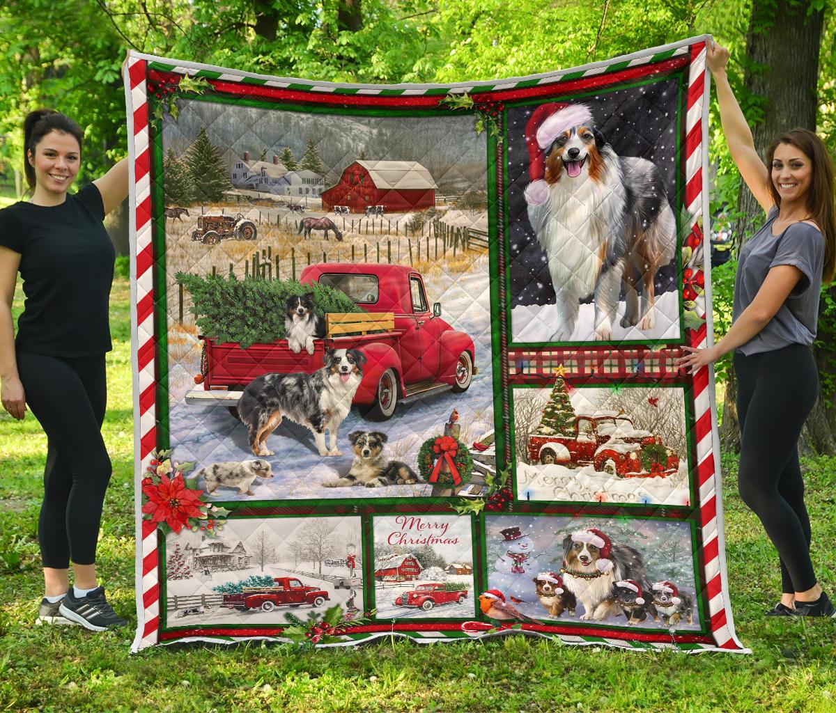 Australian Shepherd Red Truck Christmas Premium Quilt Home Decor – Quilt