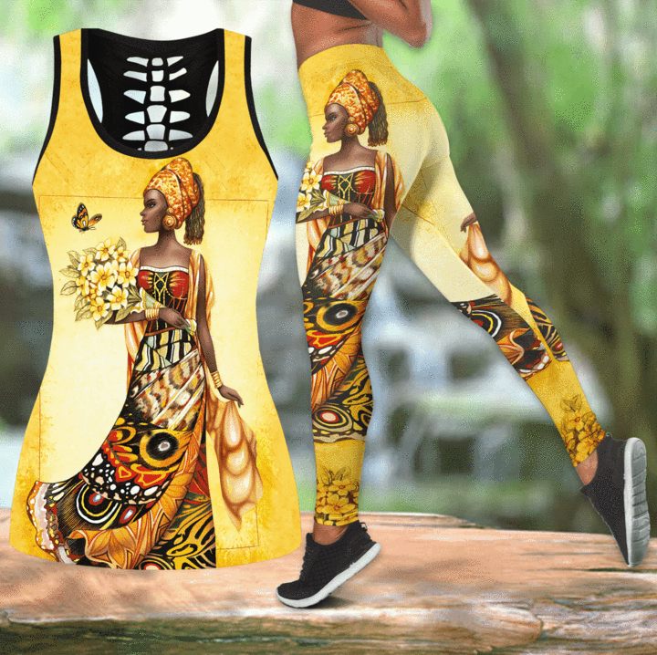 Yellow Pattern African Girl Tank Top Legging Set Outfit | Colorful | 3D All Over Print | S – 5Xl Full Size