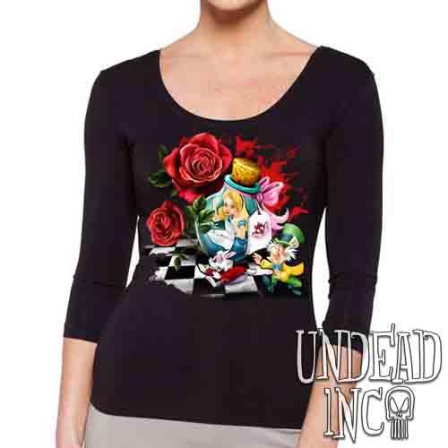 Alice In Wonderland Down The Rabbit Hole – Ladies 3/4 Long Sleeve Tee