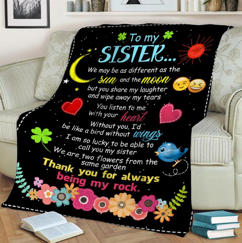 To My Sister Fleece Blanket We May Be As Different As The Sun And Moon, Gift For Bestie, Gift For Family, Gift For Friend, Home Decor Bedding Couch Sofa Soft And Comfy