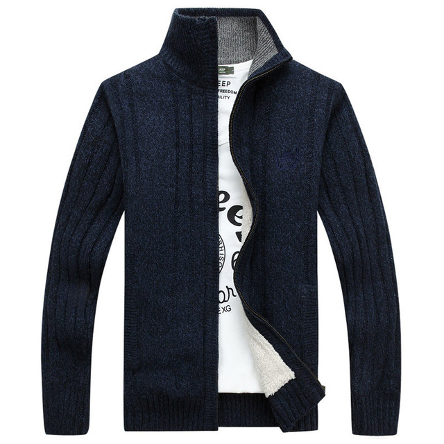 Autumn Men’s Long Sleeve Knitted Cardigan Full Zipper Sweater Coat Fleece Solid Quality Men’s Clothing Winter Casual Outwear alx