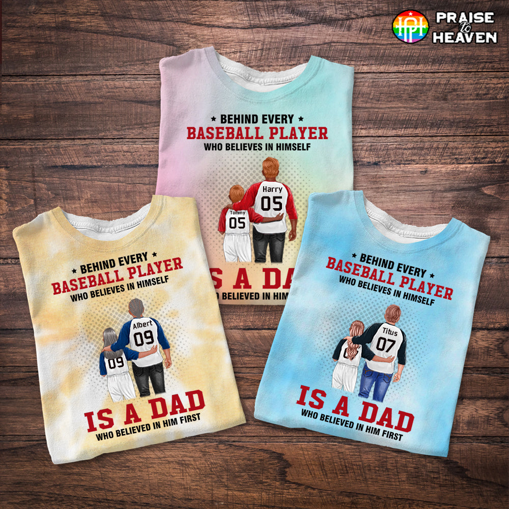 Dad Behind Baseball Player Personalized Tie Dye Shirt Sweatshirt Hoodie Ap364