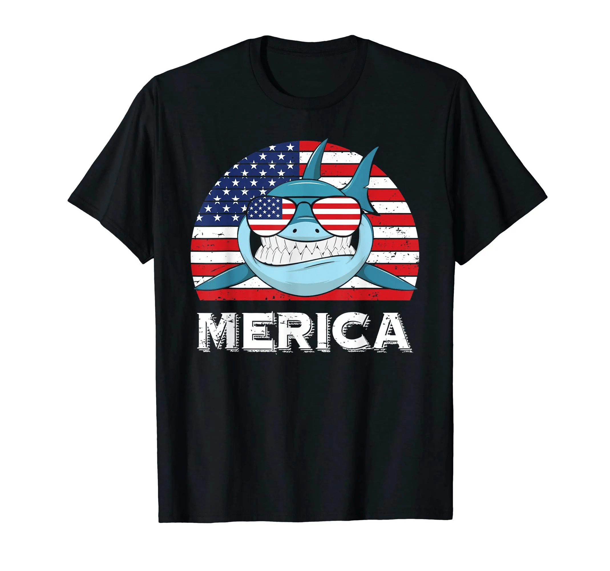 Vintage Merica Shark Tshirt American Flag 4Th Of July Shirt