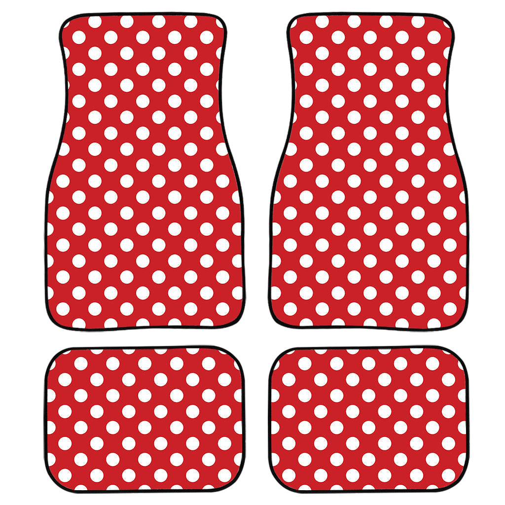 Red And White Polka Dot Pattern Print Front And Back Car Floor Mats, Front Car Mat