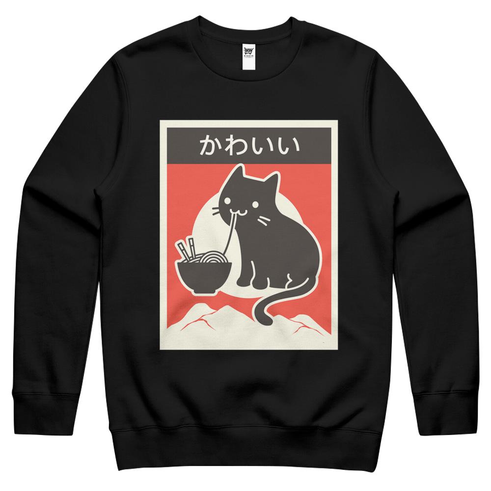 Kawaii Vintage Style Japenese Ramen Cat Crewneck Sweatshirt