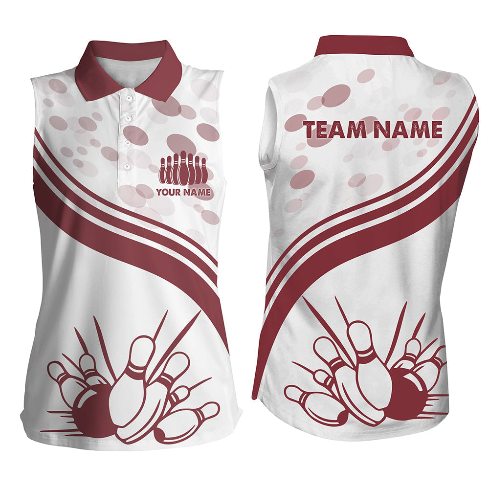 Custom Vintage White Bowling Sleeveless Polo Shirts For Women, Personalized Bowling Team Jerseys