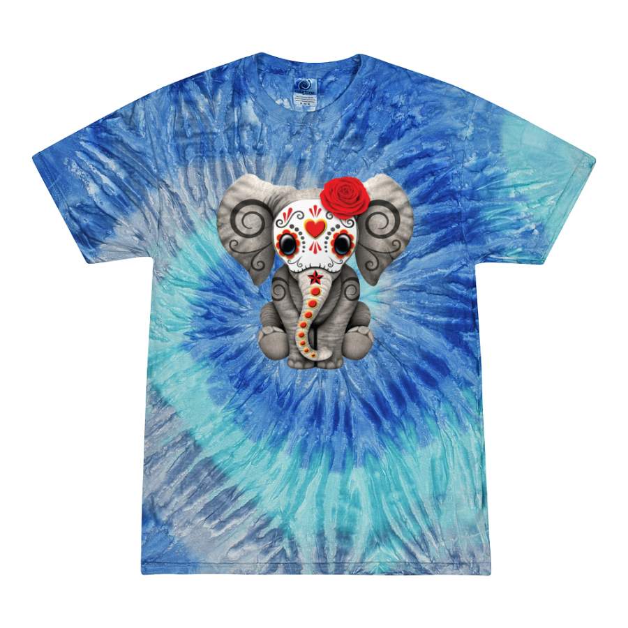 Funny Cute Elephant Skull Mask Roses Carnival Pop Culture Tie-Dye T-Shirt