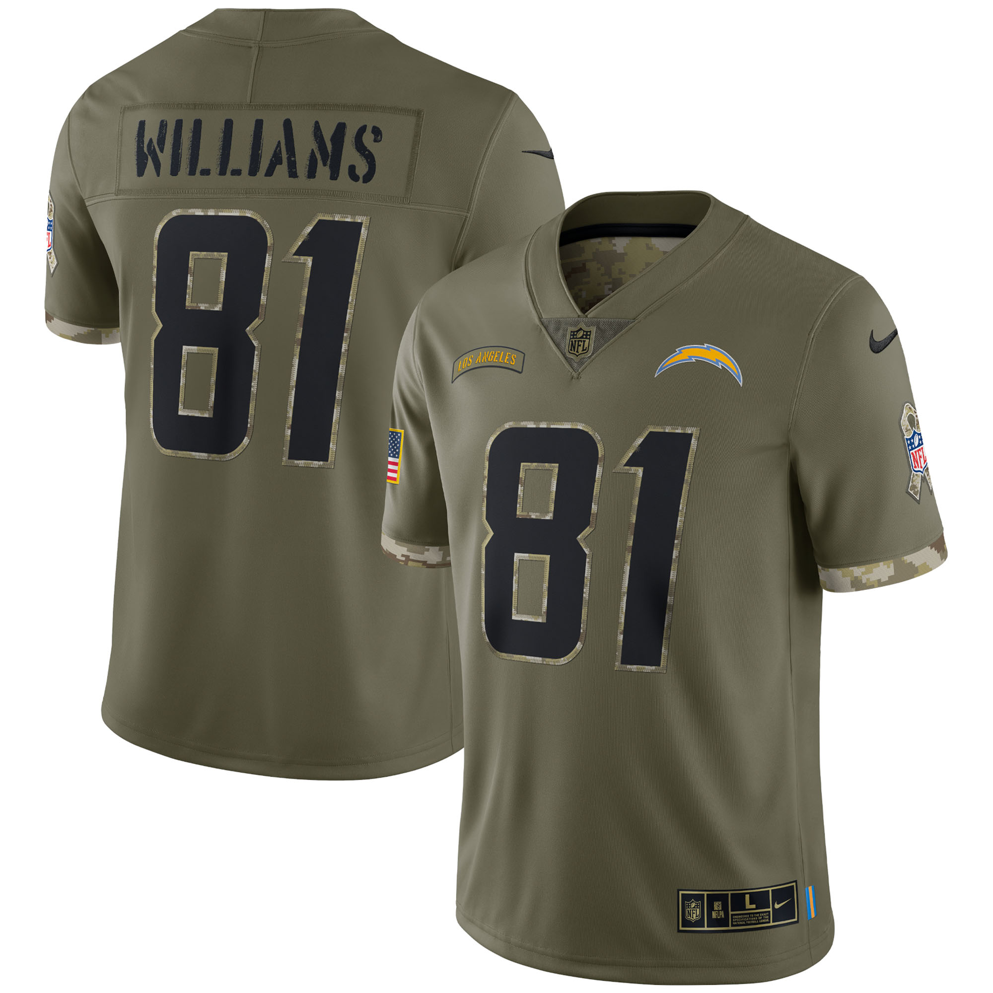 Mike Williams Los Angeles Chargers 2022 Salute To Service Limited Jersey – Olive