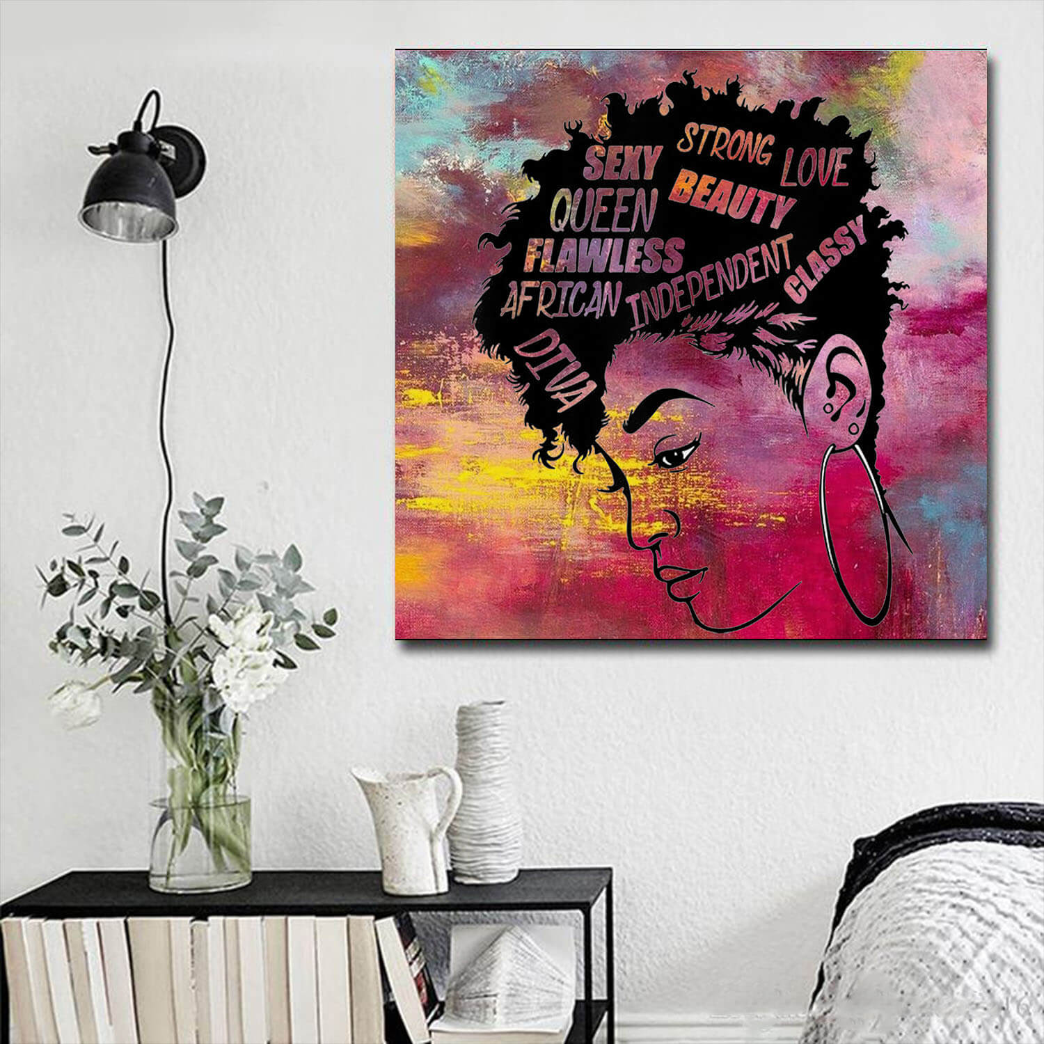 Black Art Canvas Strong Black Woman Queen Afro Hair African Home Decor WBG6050