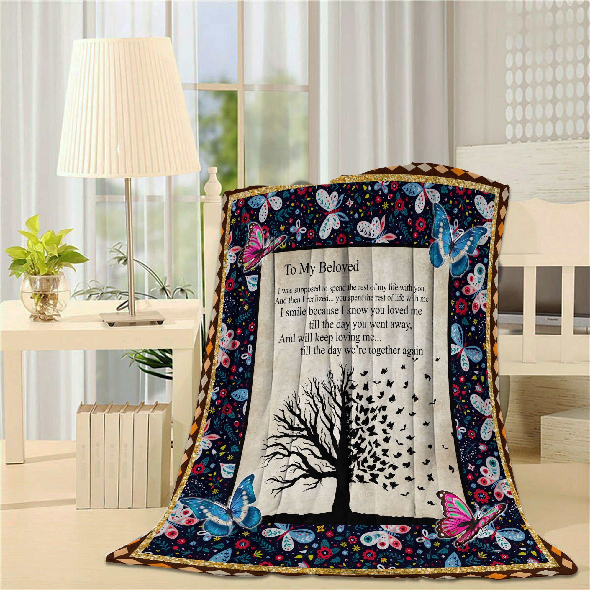 A Letter To My Beloved Butterfly Tree For Family Lover Couple Quilt Blanket