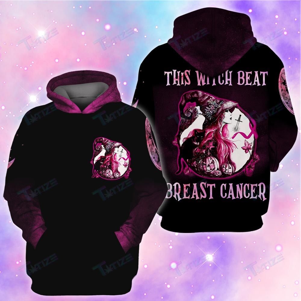 Gifury Breast Cancer Shirt This Witch Beat Breast Cancer Black Pink Hoodie Breast Cancer Hoodie Breast Cancer Apparel 2022