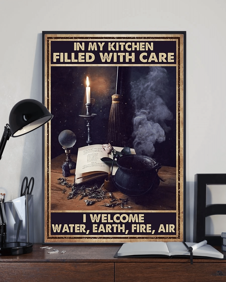 Witch In My Kitchen Filled With Care Poster Canvas – Vintage Home Decor Wall Art Evg81484