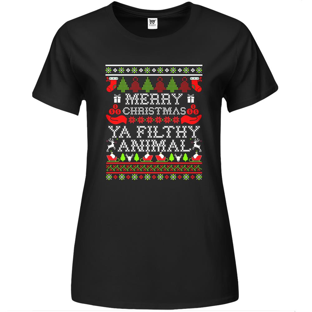 Christmas T-Shirt – Merry Christmas Ya Filthy Animal Premium Womens T Shirts