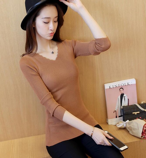 Tight shirt dress Korean Hitz slim long sleeved Pullover Sweater thread thin sweater female short paragraph alx