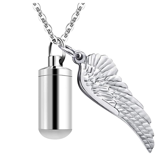 3 colors Cylinder Cremation Urn Necklace for Ashes Memorial Keepsake Pendant with Angel Wing Stainless Steel Remembrance Jewelry alx