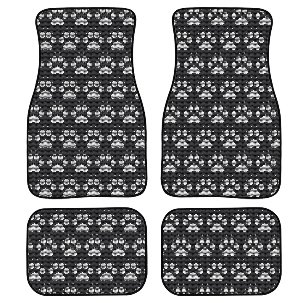 Grey And White Paw Knitted Pattern Print Front And Back Car Floor Mats, Front Car Mat