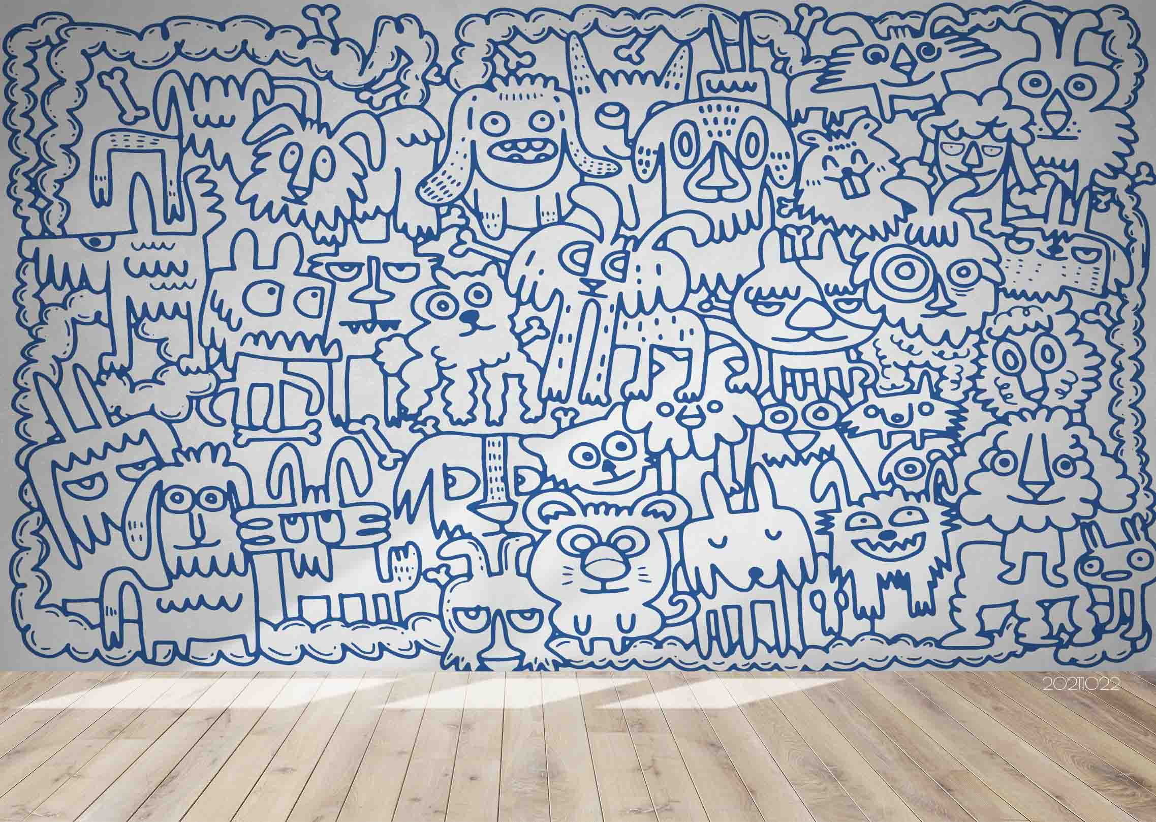 3D Hand Drawn Doodle Animal Funny Dog Wall Mural Wallpaper Lqh 36