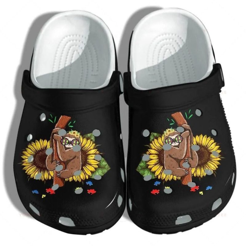 Sloth Sunflower Puzzle Autism Awareness Puzzle Gift For Lover Rubber clog Shoes Comfy Footwear