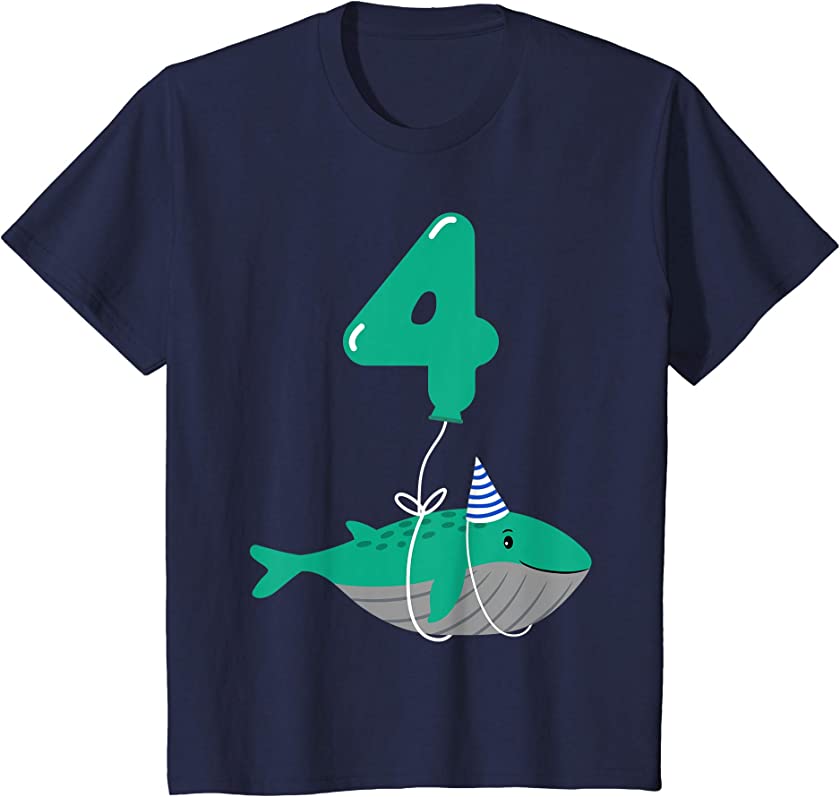 Kids 4th Birthday Cute Whale Gift Shirt For 4 Year Old Boys