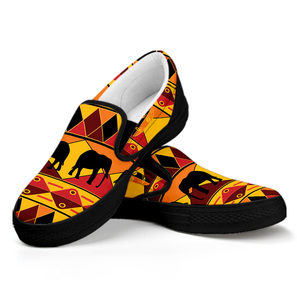 Sunset African Tribal Pattern Print Black Slip On Shoes