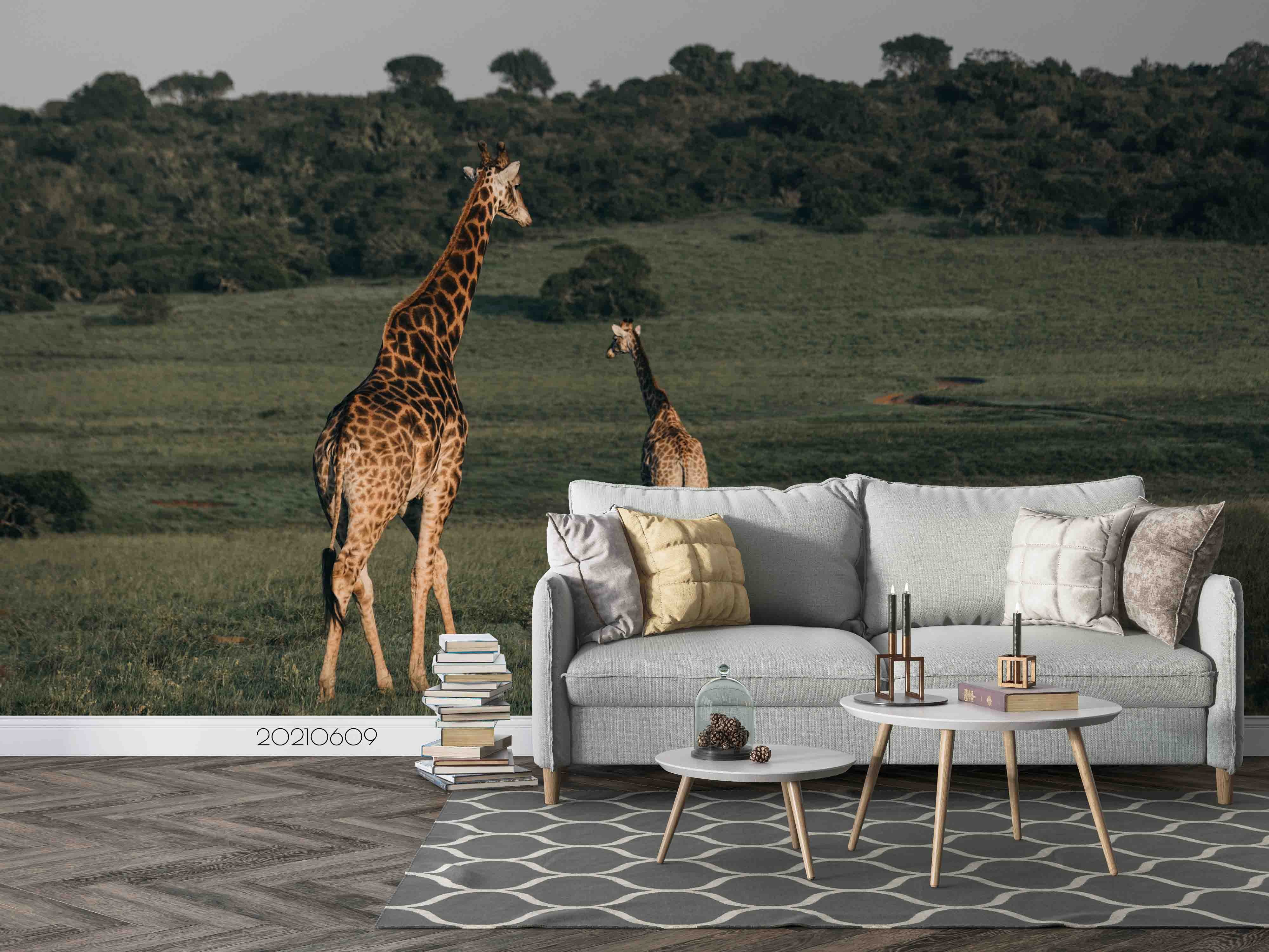 3D Grassland Giraffe Animal Wall Mural Wallpaper Sww1736