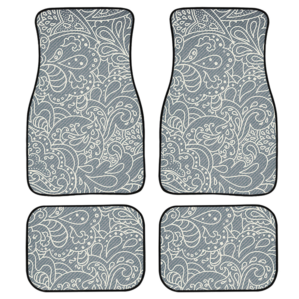 White And Grey Western Floral Print Front And Back Car Floor Mats, Front Car Mat