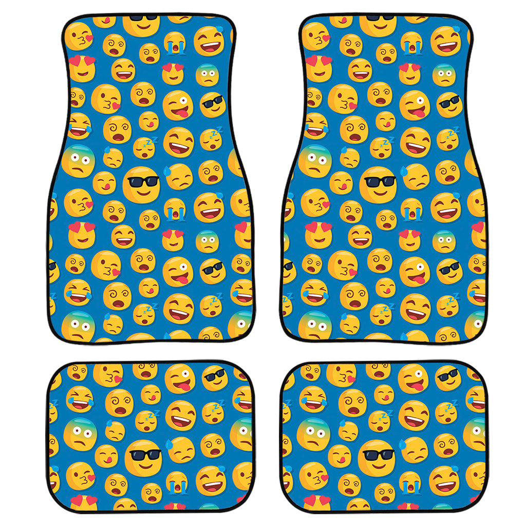 Blue Emoji Pattern Print Front And Back Car Floor Mats, Front Car Mat