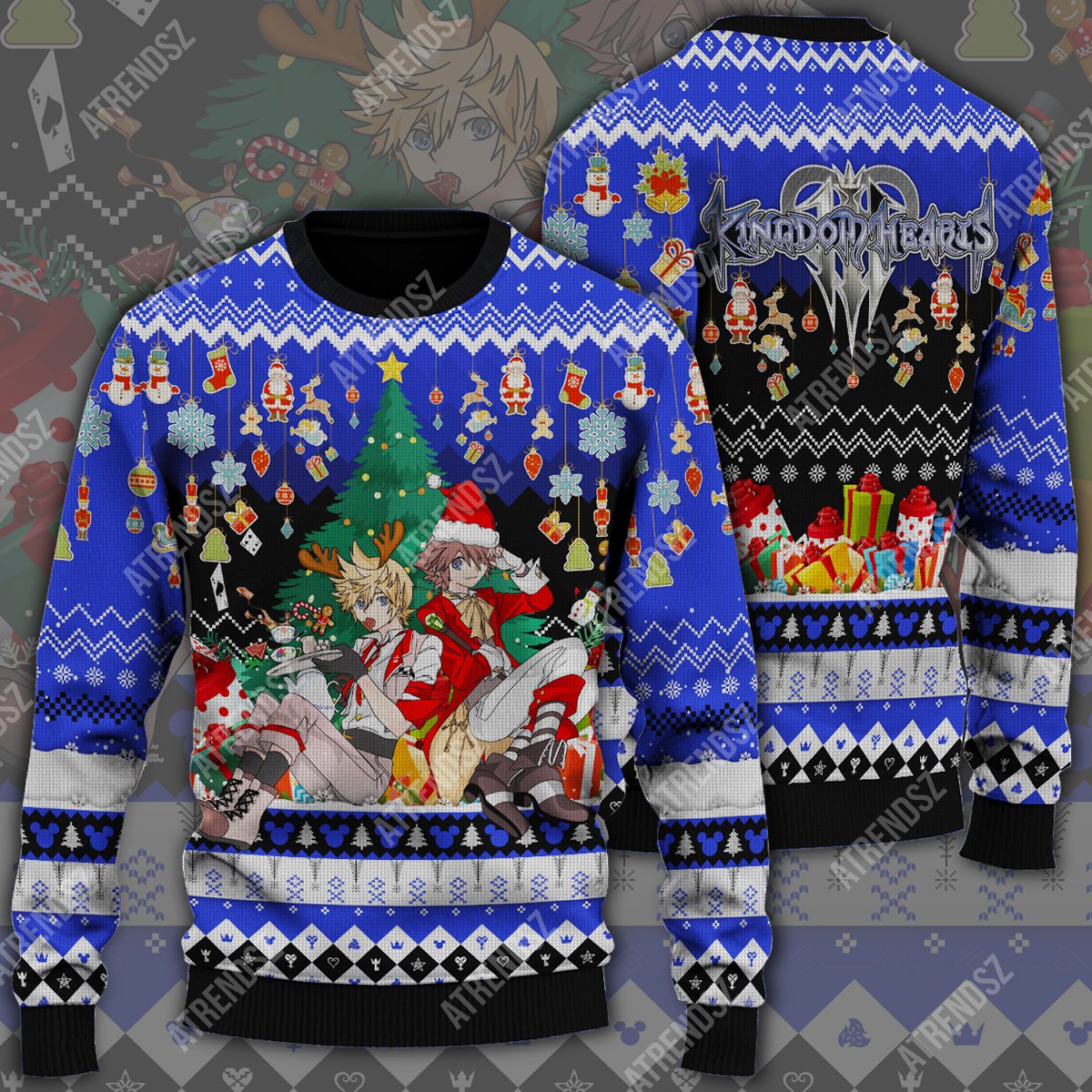 Unifinz Kingdom Hearts Sweater Sora Ventus Christmas Tree Kingdom Hearts Logo Blue Ugly Sweater 2022