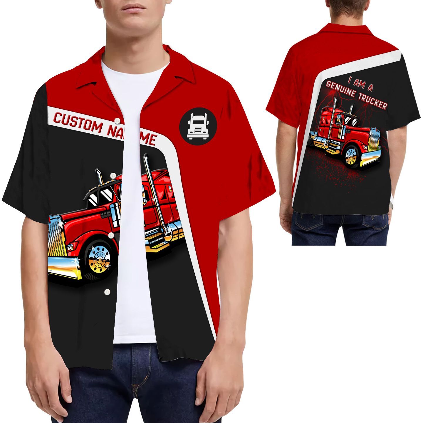 Beach Shirt Custom Name I Am A Genuine Trucker Hawaiian Shirt For Men For Truckers