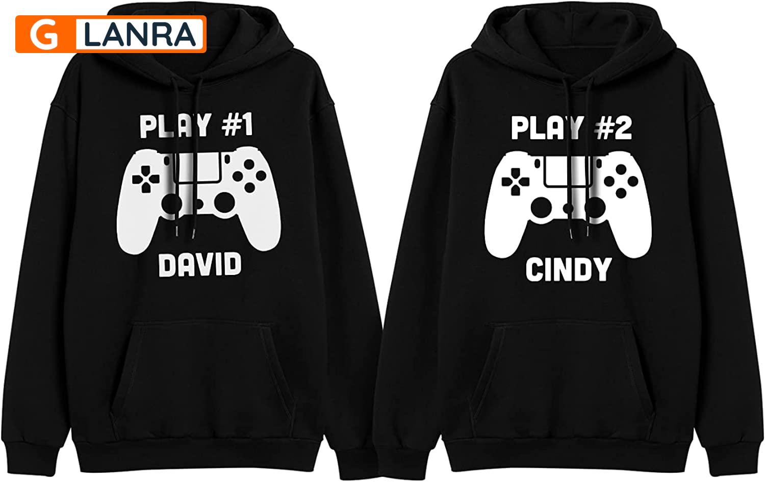 Personalized Play 1 Play 2 Hoodie, Custom Gaming Couple Hoodie, Matching Couple Hoodie, Video Game Hoodie, Husband Wife Unisex Sweater, Sweatshirt