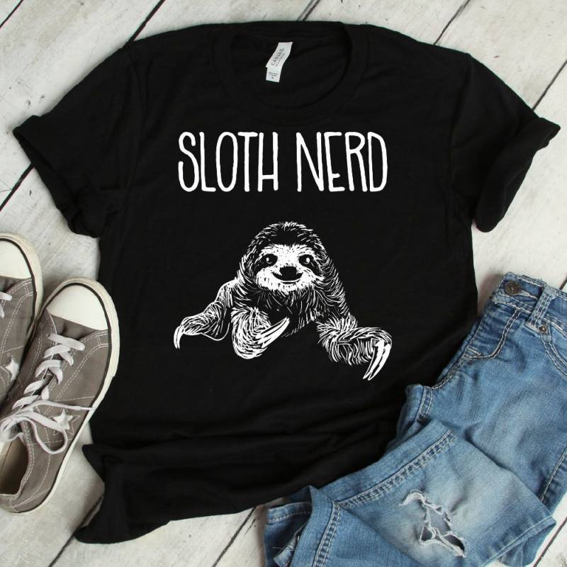 Crushtee Sloth Nerd Cute T Shirt | Slow Moving Animal Funny Top | Sloth Like Cool Humor Tee | Graphic Animal Pun Short Sleeve Unisex Shirt Long Sleeve Hoodie