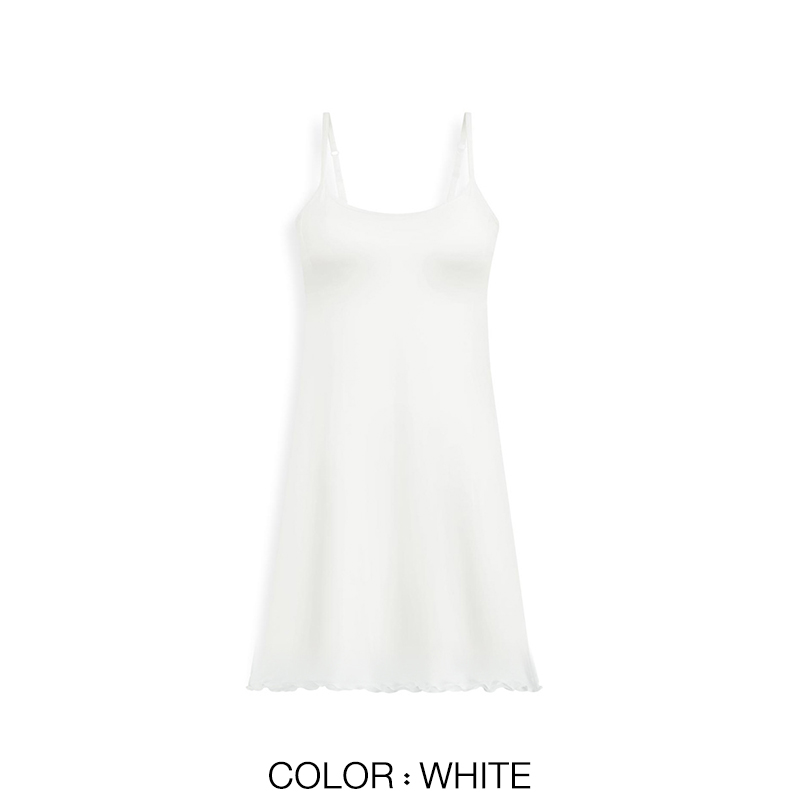 Women Dresses Built-in Bra Padded Ruffles Stretchable Modal Slip Mini Dress Boat Neck Sleeveless Sexy Casual Korean SA0814 alx