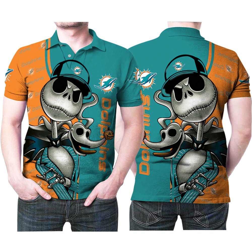 Miami Dolphins Jack Skellington Halloween 3D Printed Gift For Miami Dolphins Fan Polo Shirt