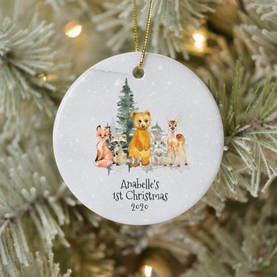 Winter Holiday Woodland Animal 1St Christmas Circle Ornament