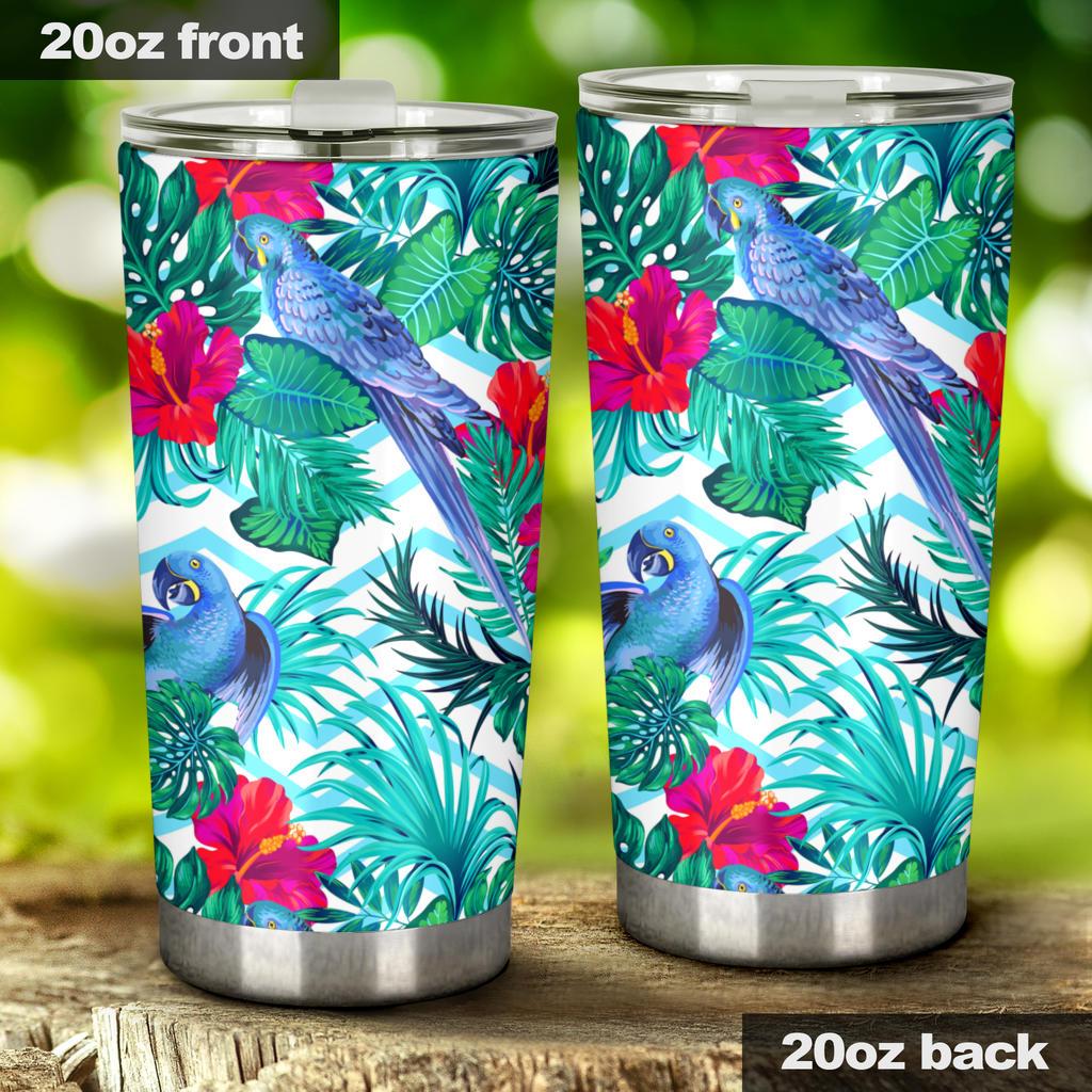 Blue Parrot Hibiscus Pattern Tumbler