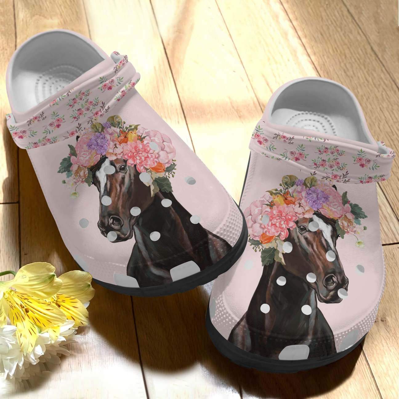 Horse Personalized Clog, Custom Name, Text, Color, Number Fashion Style For Women, Men, Kid, Print 3D Horse And Flower Crown