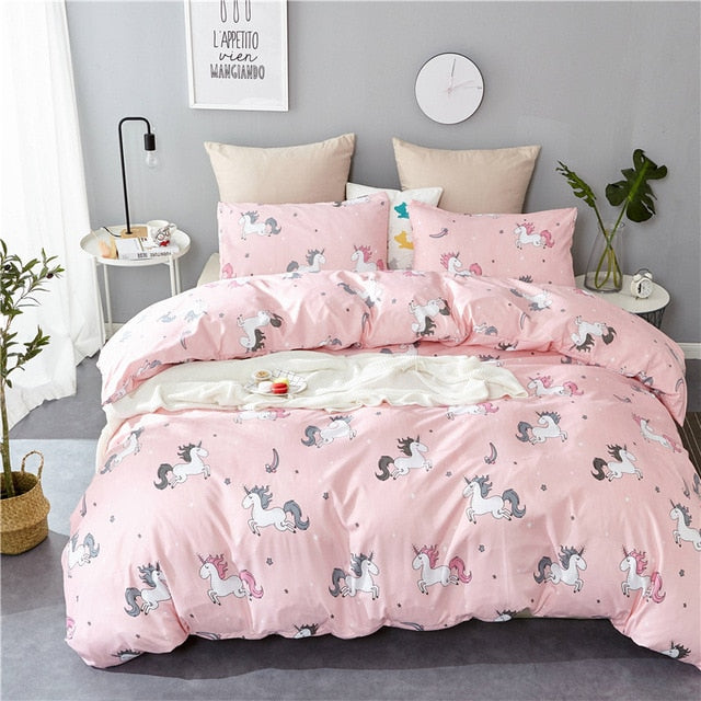 3D Pink Unicorn Duvet Cover Set, Microfiber Fabric Bedding For Kids