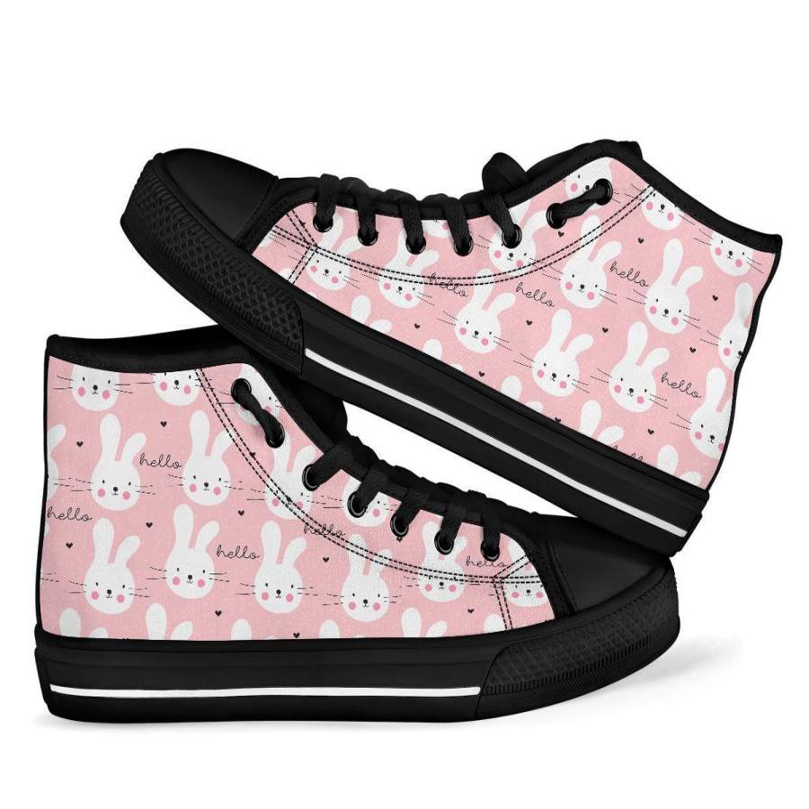 Pink Bunny Rabbit Pattern Print Men Women’s High Top Shoes