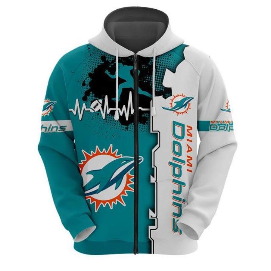 Miami Dolphins Beating Curve 3D Zipper Hoodie