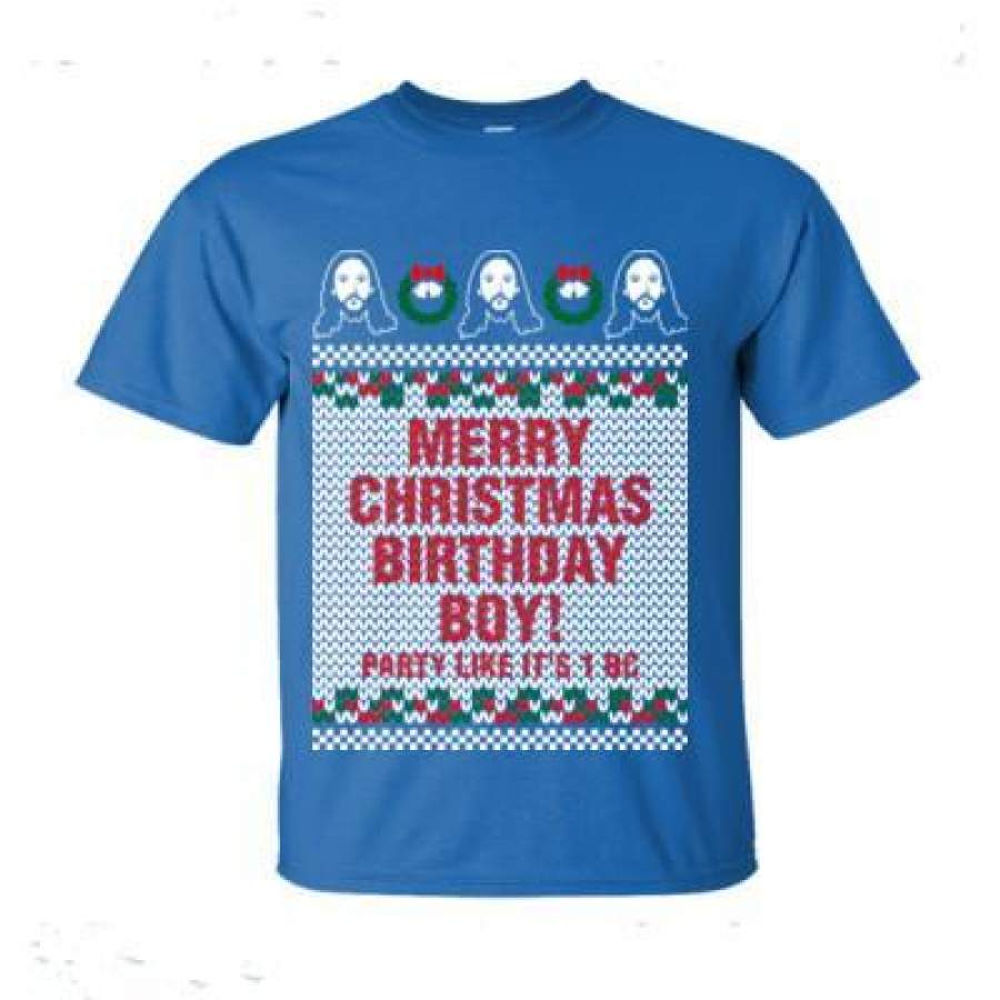 AGR Merry Christmas Birthday Boy Jesus Ugly Sweater – Ultra-Cotton T-Shirt