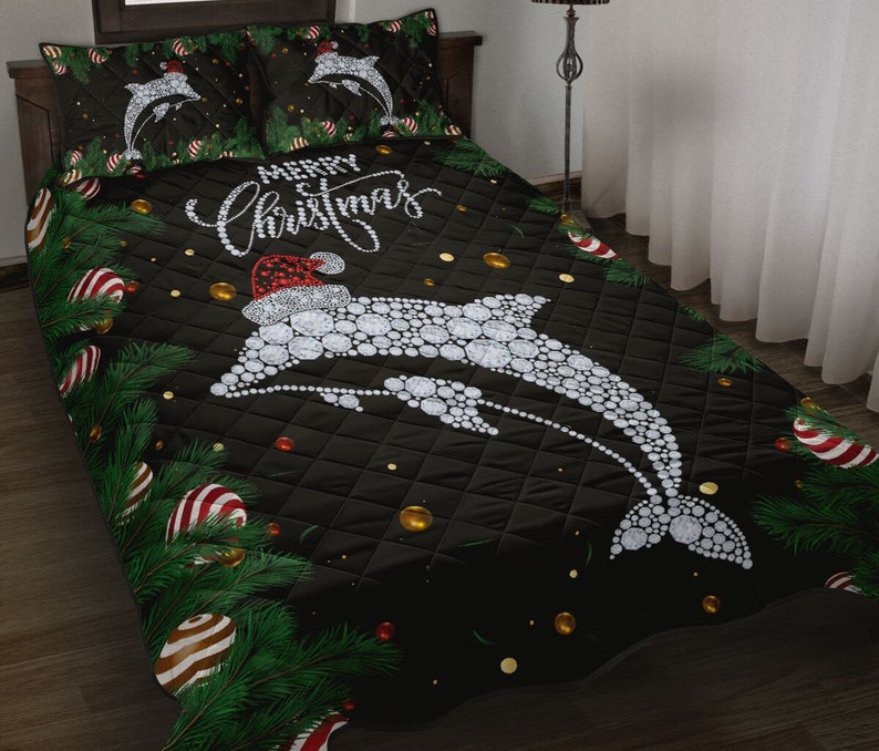 Dolphin Dimond Merry Christmas Quilt Bedding Set