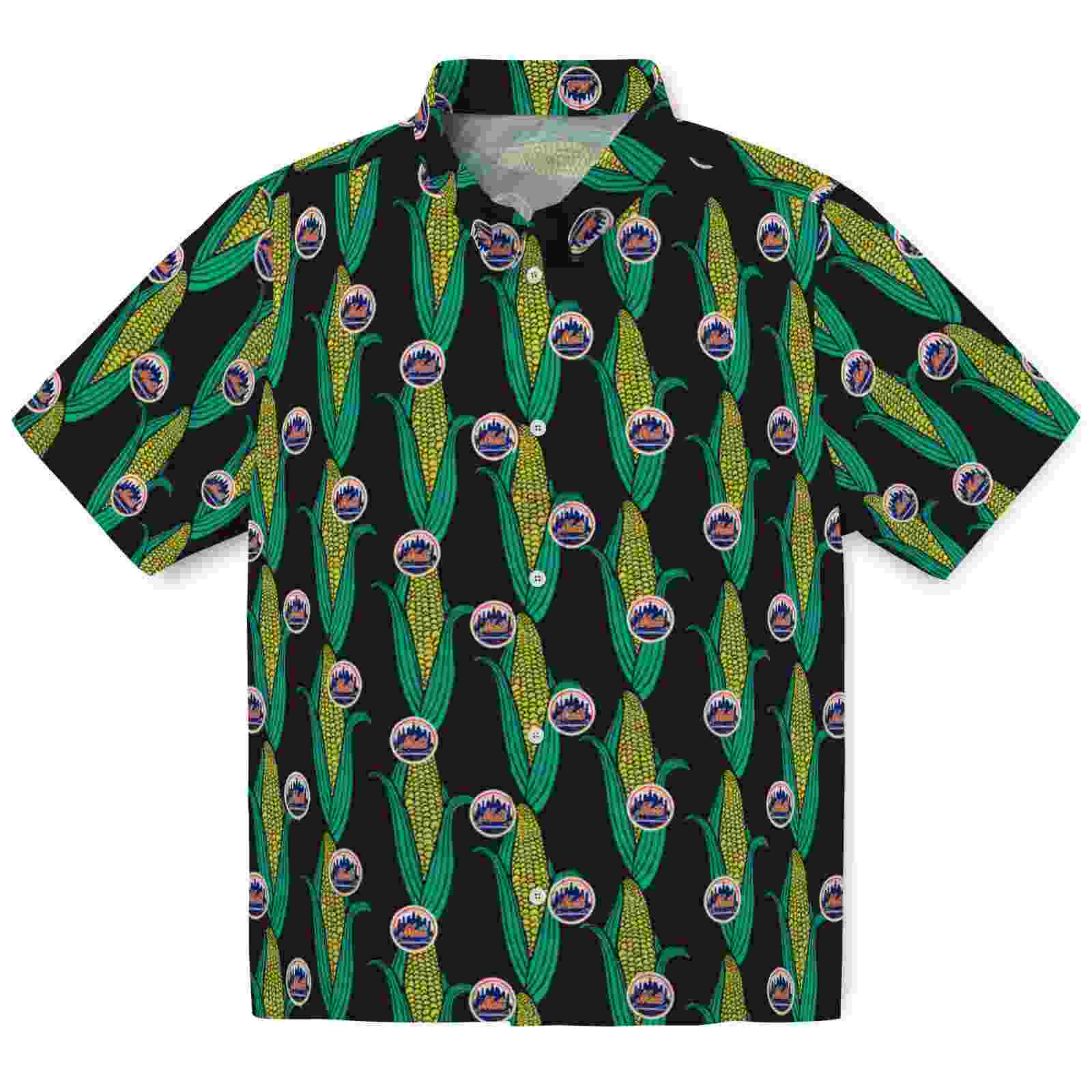 New York Mets Corn Motifs Black Green Hawaiian Shirt