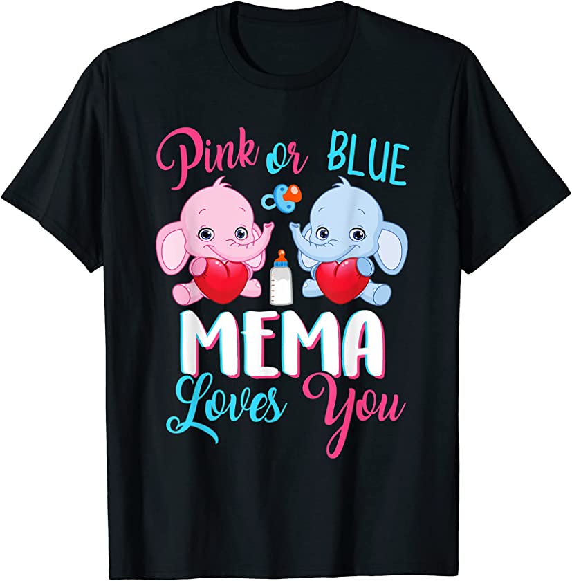 Pink Or Blue Mema Loves You Elephants-Baby Gender T-Shirt