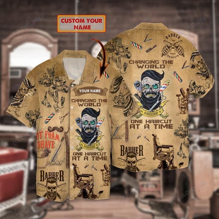 Personalized Barber Skull Hawaiian Shirt Ha13553